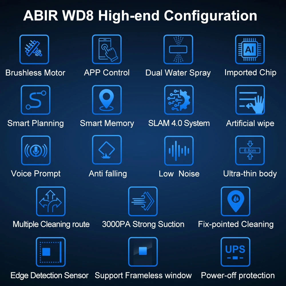 Robot Window Vacuum Cleaner ABIR WD8, Dual Ultrasonic Spray